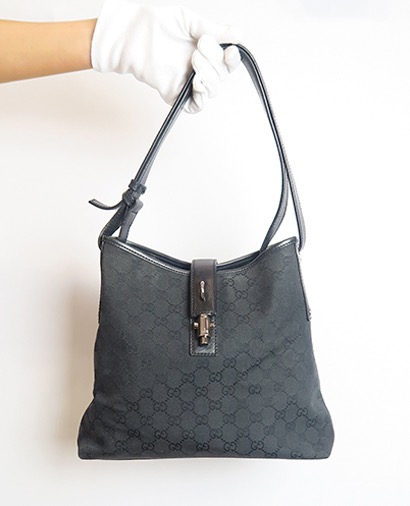 Piston Lock Shoulder Bag, &pound;120, Handbags, Black, Fabric, Front view